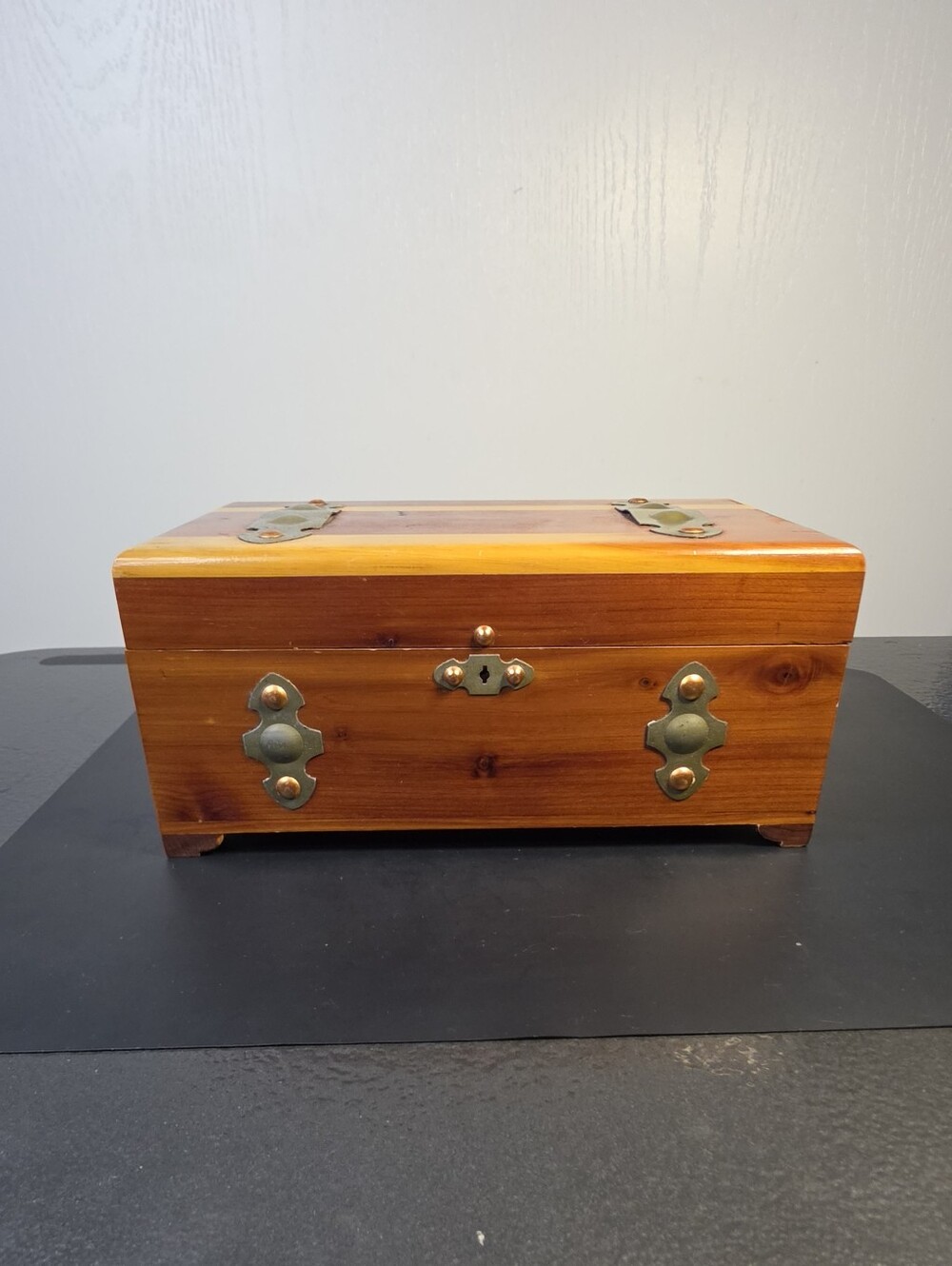 Wooden Jewelry Box with Brass Accents - Brown